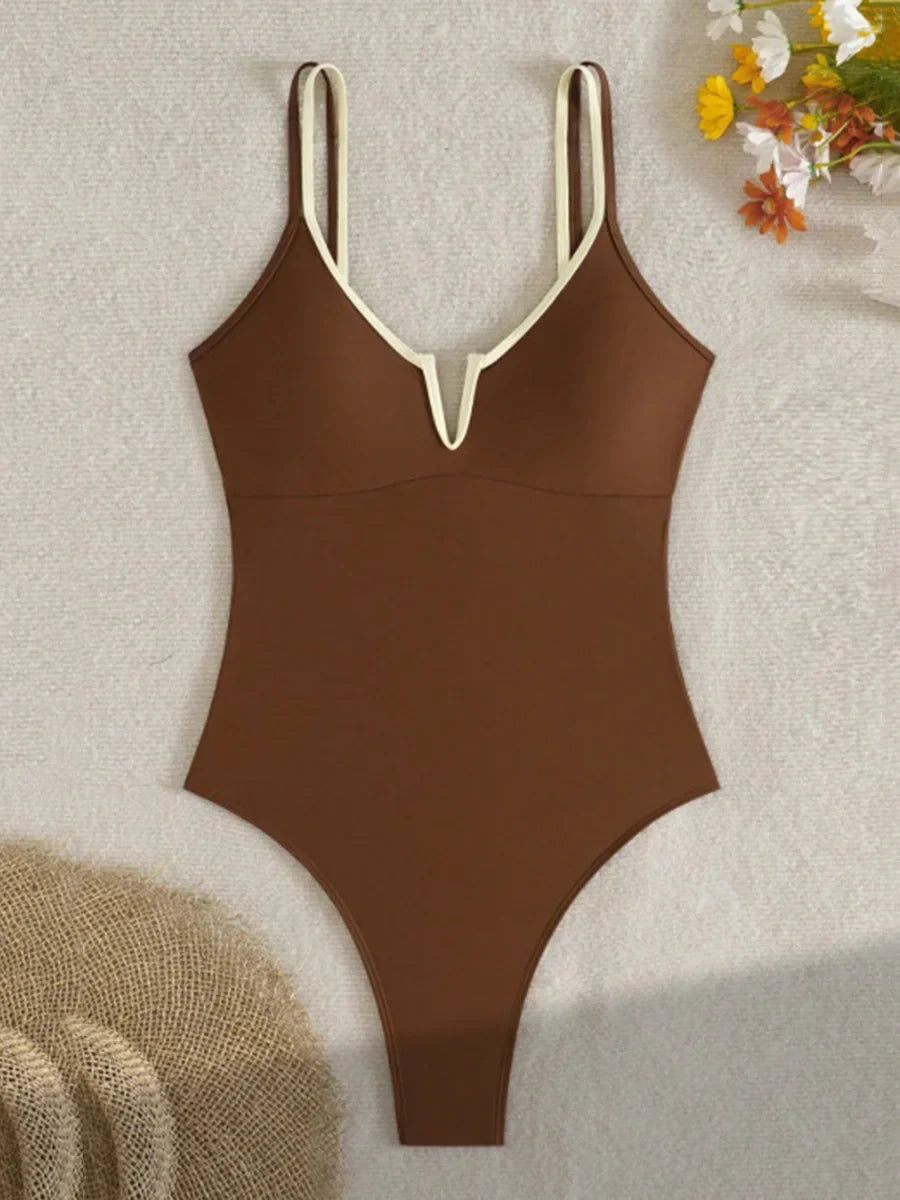 2026 Splicing Underwired V-Bar Women Micro Thong Swimwear One Piece Swimsuit Female Backless Monokini High Cut Bathing Suit Swim