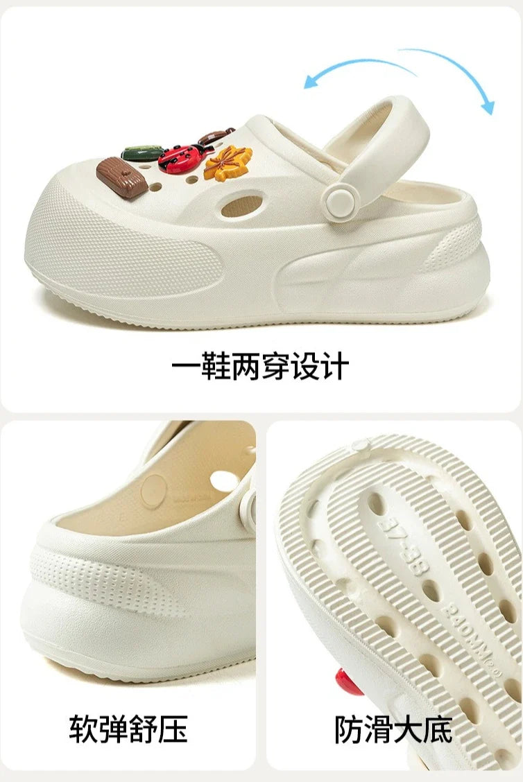 Women Fashion Clogs DIY Cartoon Charms Platform Shoes Woman Home Street Slippers Soft EVA Girls Daily Walking Beach Sandals