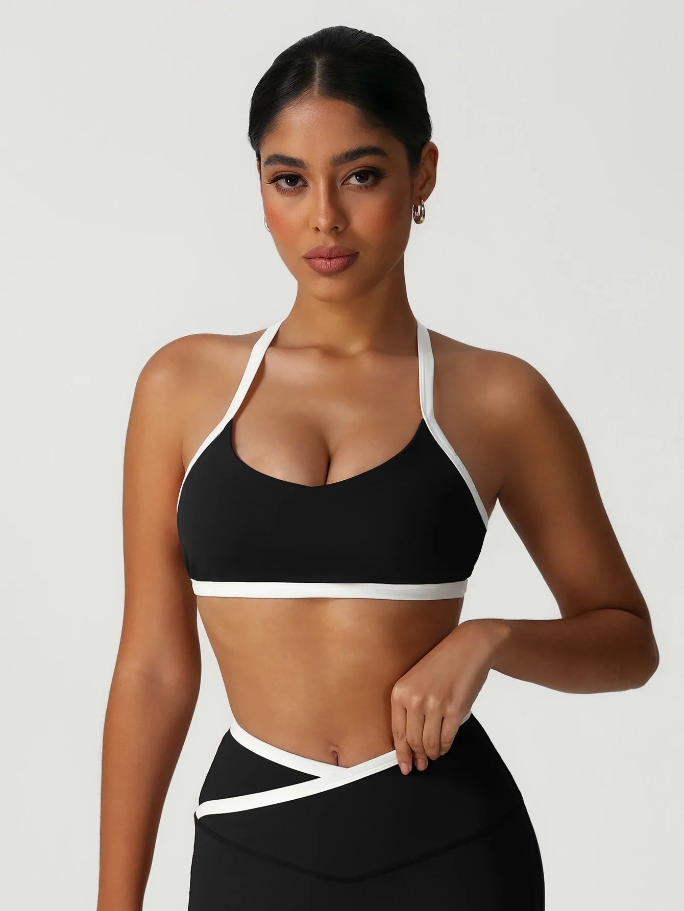 Women Training Yoga Elastic V-Back Fitness Top Contrast Color Cycling Casual Run Sport Bra