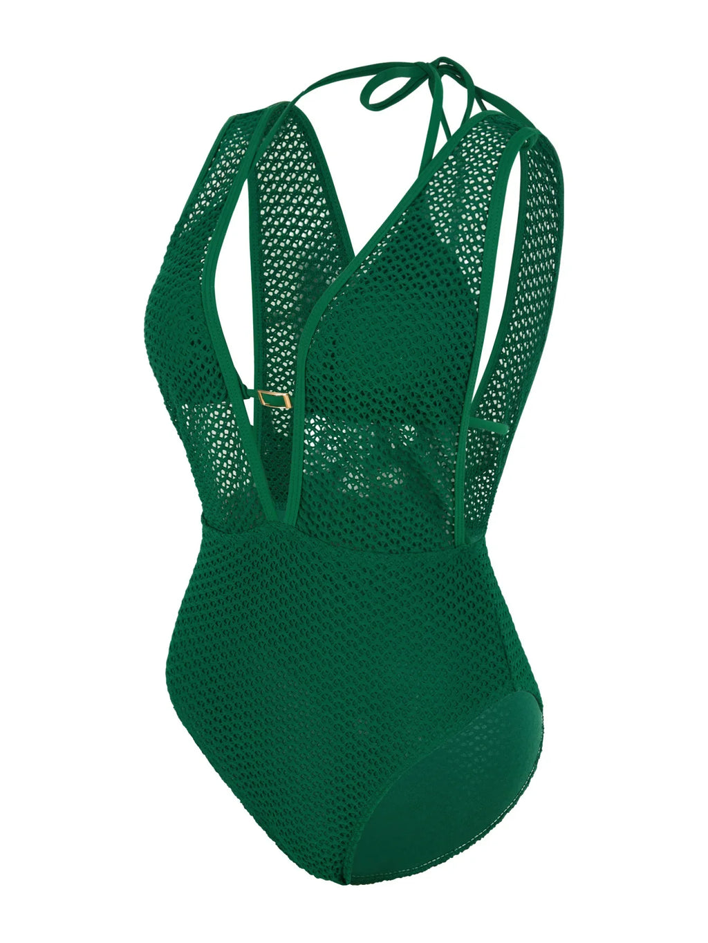 S - XL Deep V Neck Knit Fishnet Mesh One Piece Swimsuit Women Swimwear Female Backless Monokini High Leg Cut Bathing Suit Swim