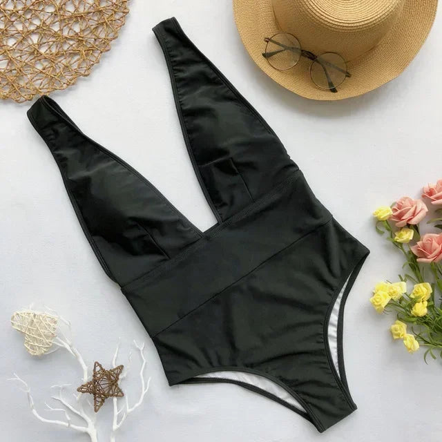 2025 High Cut Deep V Female Swimwear One Piece Swimsuit Women Backless Monokini High Waist Bathing Suit Swim Beachwear Bodysuit