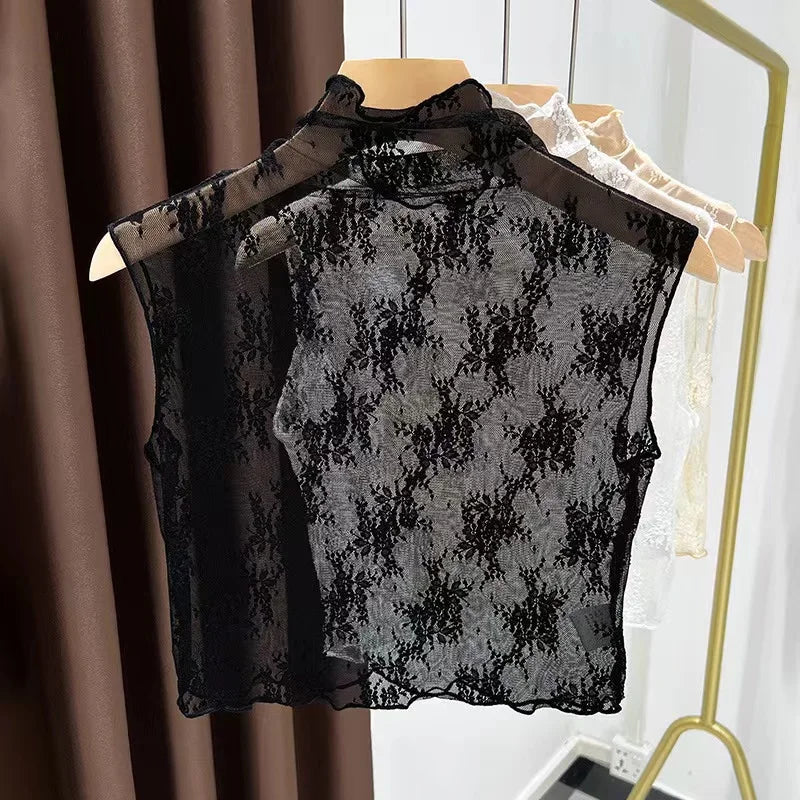 Fashion Lace Floral Fake Collar Detachable Gauzy False Collar All-match Slim Lace Tanks Women