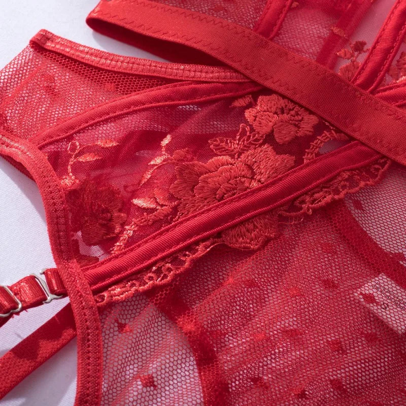 Toucheart Lace Sexy Skinny Babydoll Bodysuit Embroidery Erotic Private Adult Suit Solid Color Patchwork High Waisted Sexy Set