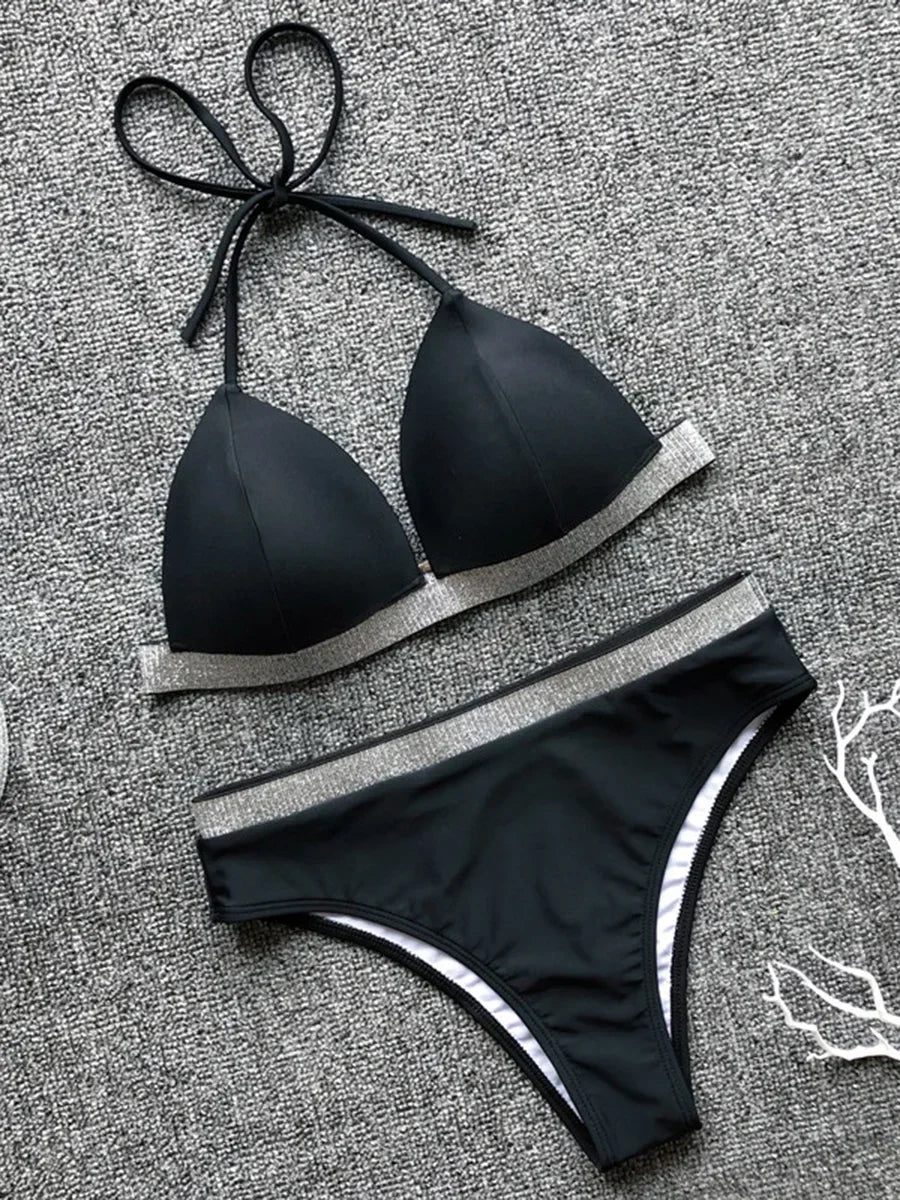 2025 Push Up High Waist Bikini Women Swimsuit Female Swimwear Two Pieces Bikini Set Halter Bra Cup Bathing Suit Swim Beach Wear