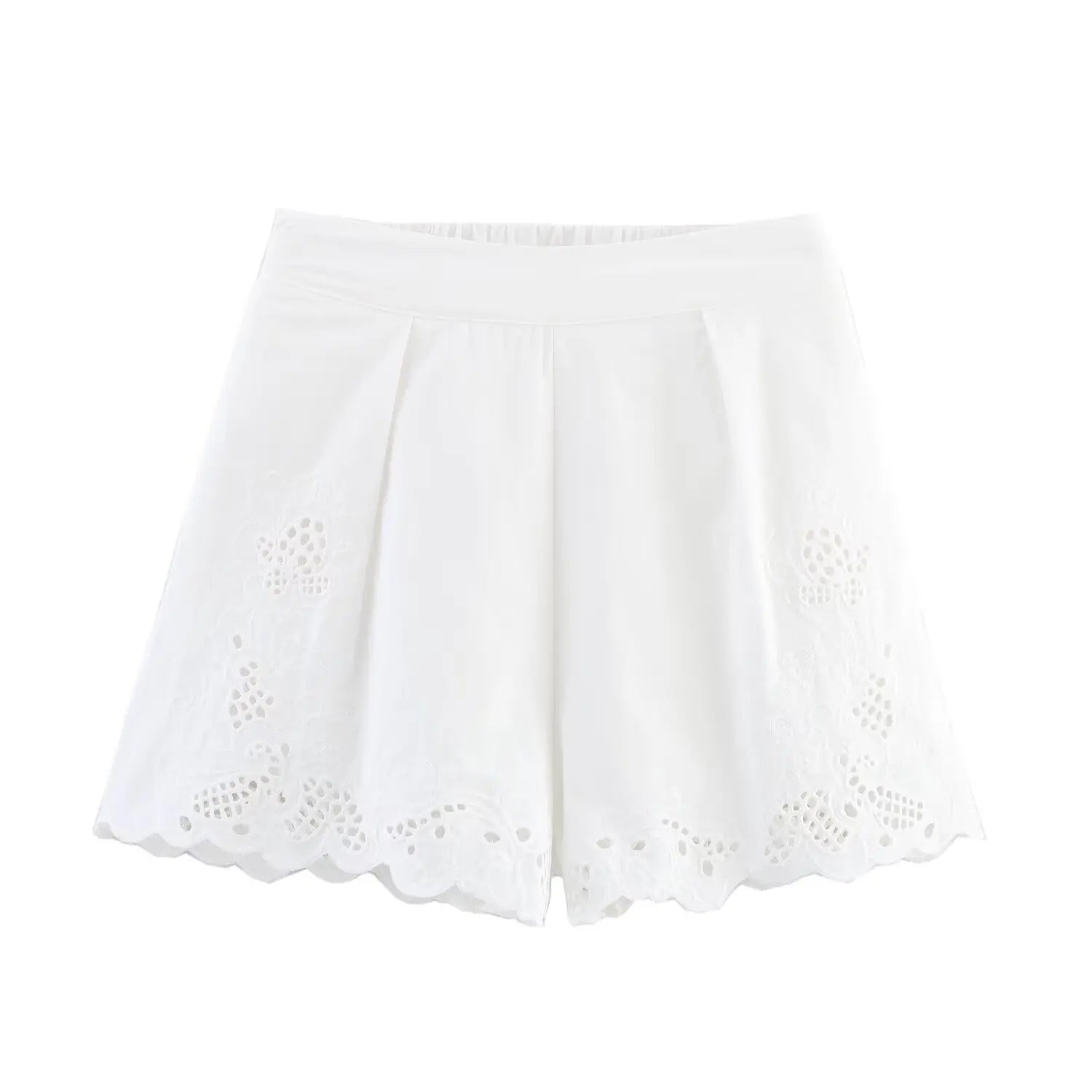 Foridol White Cotton Shorts Set Outfits Women Hollow Out Embroidery Two Pieces Set Outfits Shirt Shorts Matching Set Summer