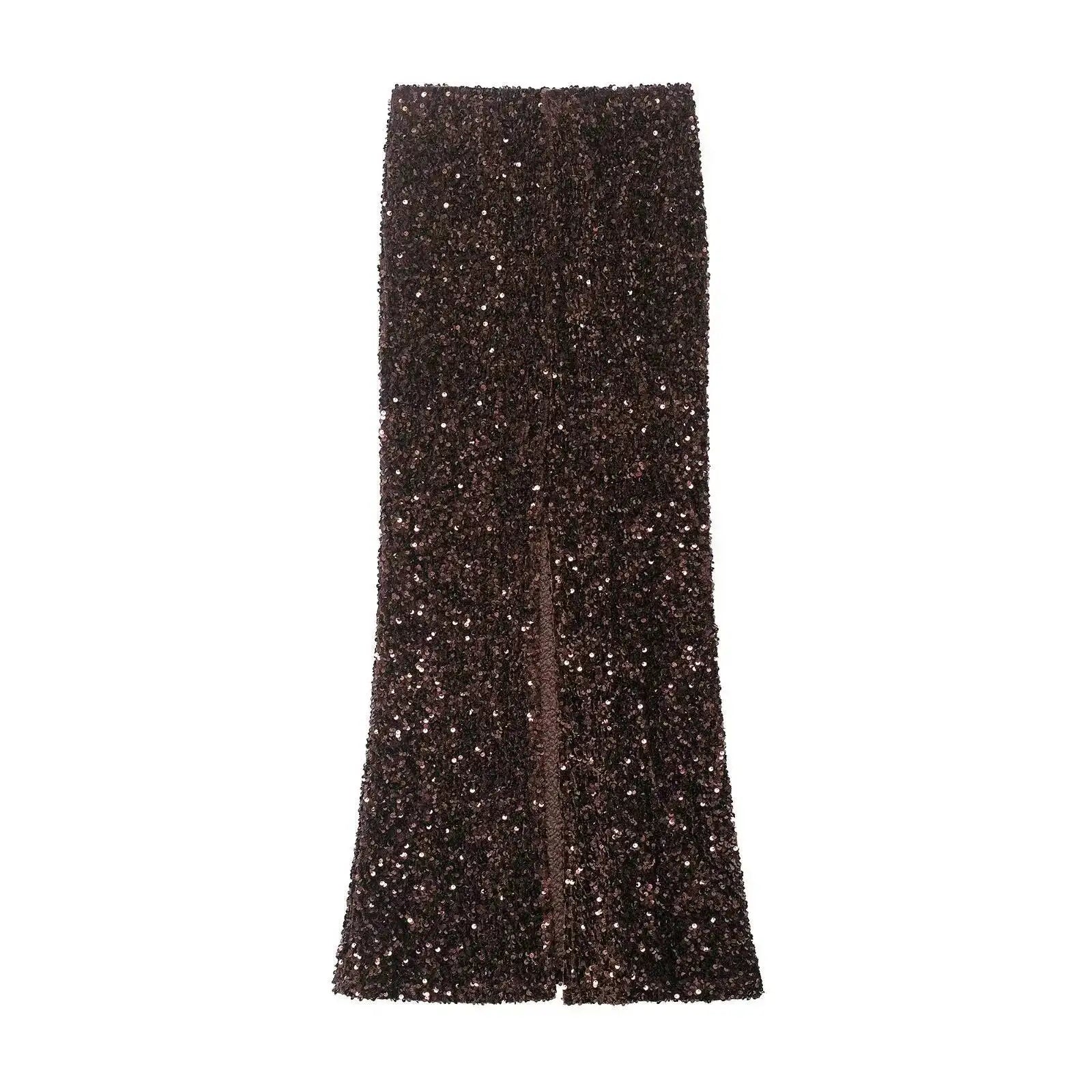 Women's Fashion Sequined Long Dress Womens Brown Sequin Mermaid Maxi Skirt High Waist Bodycon Flare Party Skirt Pure Desire N3OM