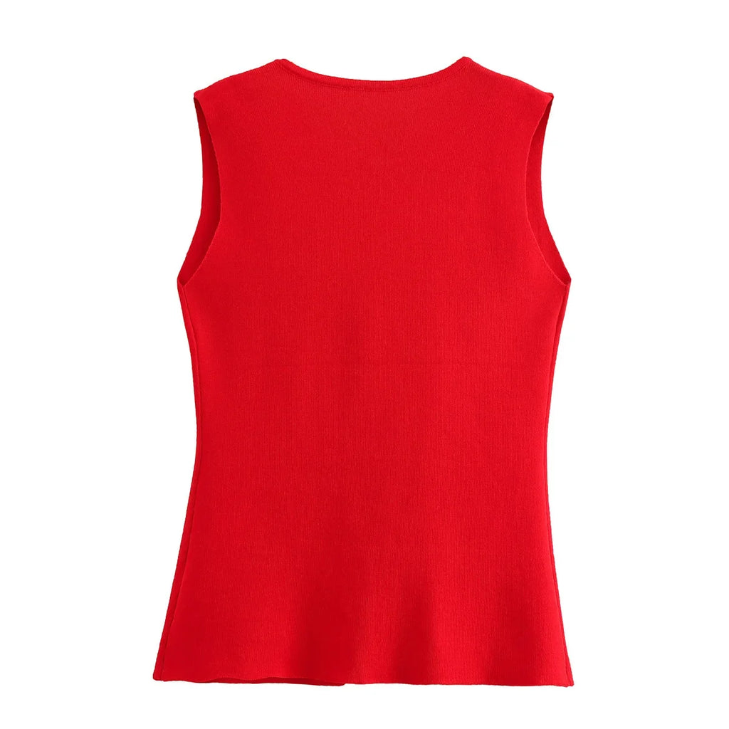 Foridol Gold Button Knitted Tank Top Women Autumn Winter Burgundy Short Vest Sleeveless V Neck Chic New Fashion Tops