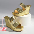 Chunky Wedges Gold Sandals Women Plus Size 42 High Heel Platform Slippers Woman Snake Pattern Pu Leather Summer Sandles Female
