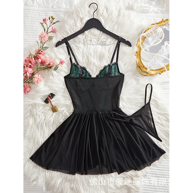 Sexy Pajama Tone Lace Dress Sexy slip dress with two tone lace trims sexy lingerie women erotic erotic lingerie