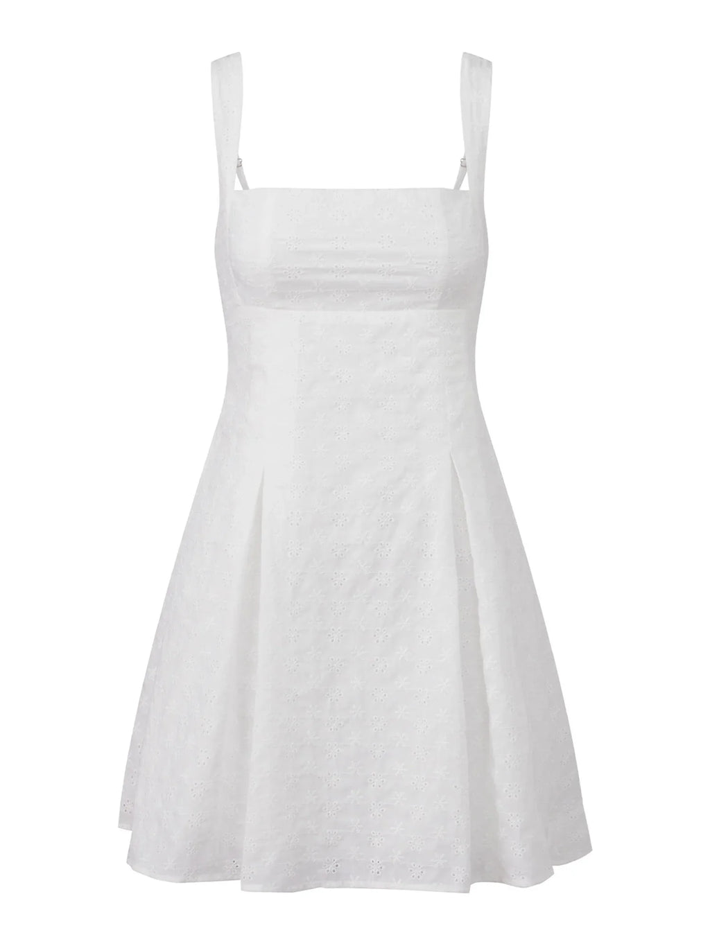 2026 Summer Women's Floral Eyelet White Cami Dress Sleeveless Square Neck A-line Dress Beach Bohemian Retro Sundress