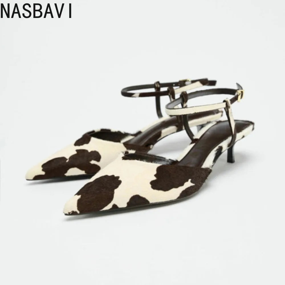 NASBAVI Plus Size 34-43 New Horsehair Women Sandals Stiletto High Heels Pointed Toe Buckle Strap Summer Shoes Ladies Party Shoe