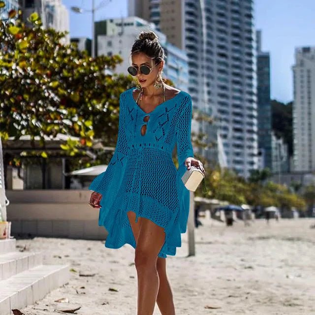 Sexy Cover Up Bikini Women Swimsuit Cover-up Beach Bathing Suit Beach Wear Knitting Swimwear Mesh Beach Dress Tunic Robe