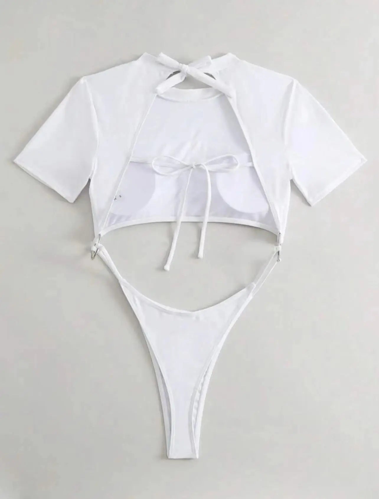 XS - L Mini Micro Thong Short Sleeve One Piece Swimsuit Women Female Swimwear Cut Cut Monokini High Cut Bathing Suit Swim Lady