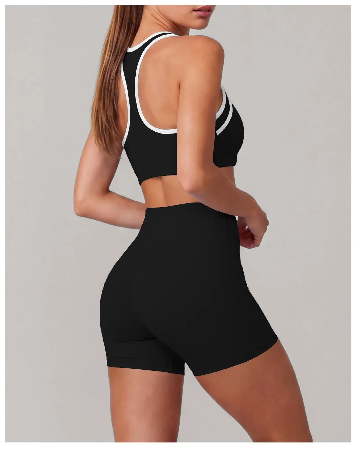 Summer 2 Pieces Yoga Sets Women Color Contrast Back I-shaped Shockproof Sports Bra High Waist Shorts Gym Fitness Suit Tracksuit