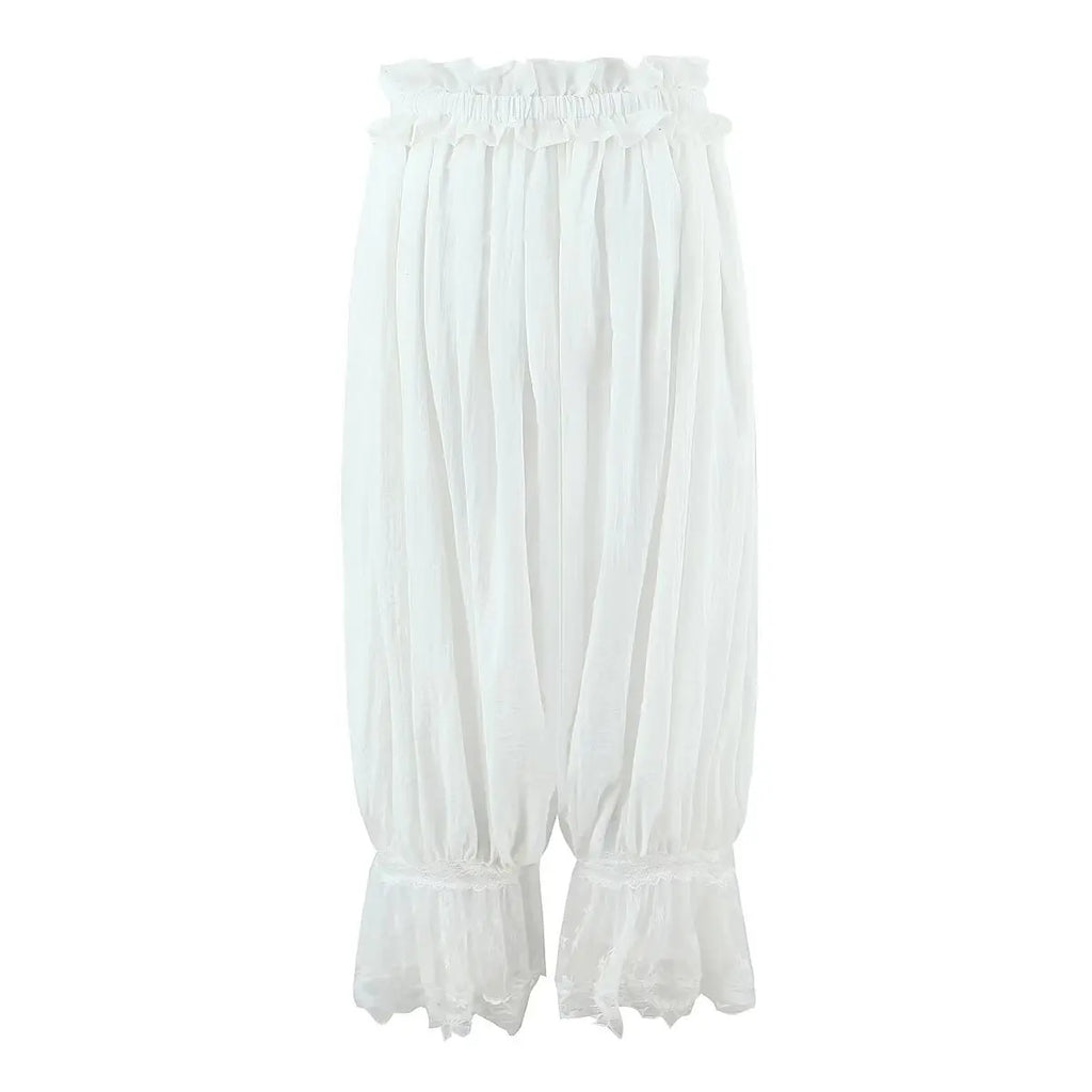 Women's Ruffled Lace Trim Loose Pants For Woman White Ruffled Embroidery Camisole Straps Button Front For Sweet Summer Look WM6E