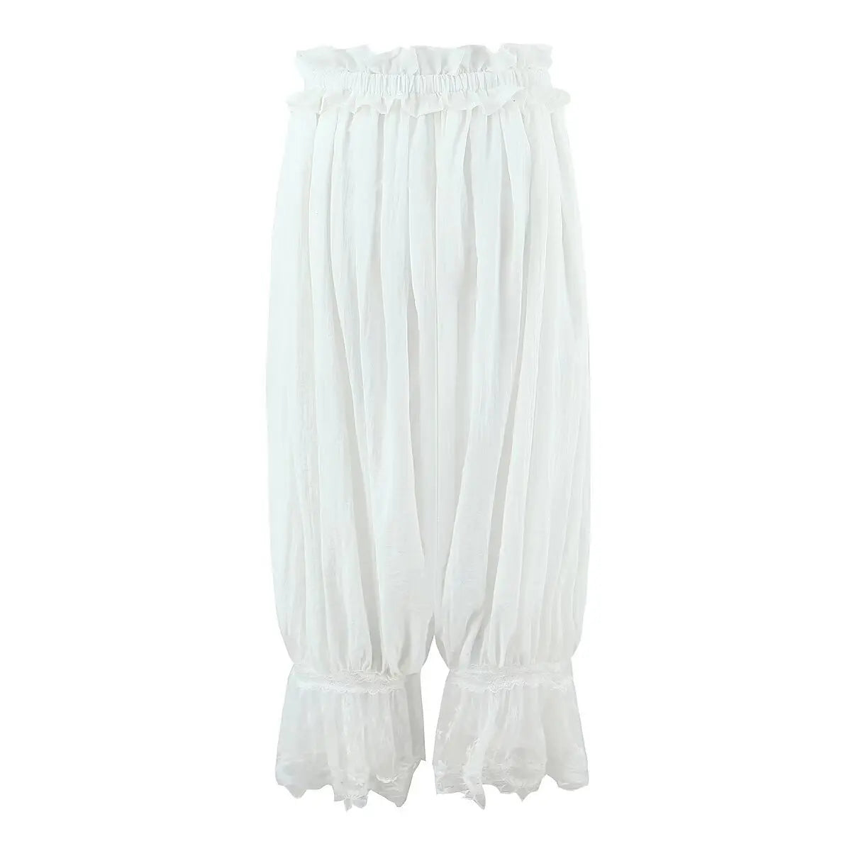 Women's Ruffled Lace Trim Loose Pants For Woman White Ruffled Embroidery Camisole Straps Button Front For Sweet Summer Look WM6E