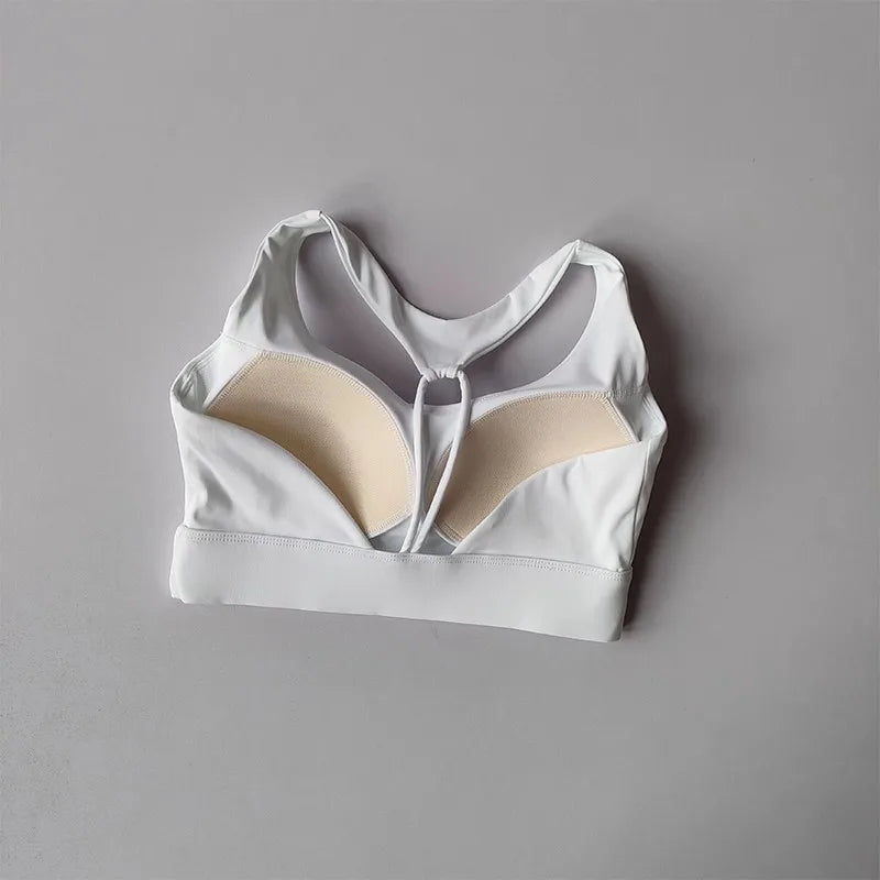 Women's Sexy Slim Strap Yoga Sports Bra Shock-Absorbing Gathered Back Design for Training Run Integrated Beautiful Back Style