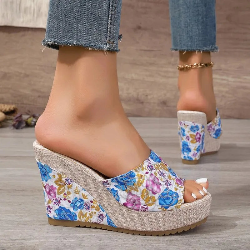 2026 New Women Shoes Fashion Shoes Casual Flip Flops Summer  Print Peep Toe Wedge Slippers