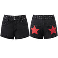 Summer Women Denim Shorts with Stars Patch Pockets Riveted Waisted Slim Fit Jeans Shorts Daily Casual Hot Short Pants Streetwear