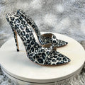 Women's Slippers Summer High Heels Pointed Head Shallow MouthGrey leopard print patent leather Print Sandals Fashion Fine Heels