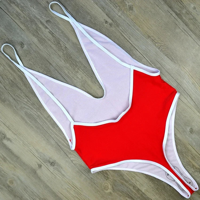 2025 Deep V Neck Thong Swimwear Women One Piece Swimsuit Female Trikini High Cut Monokini Backless Bathing Suit Swim Bodysuit