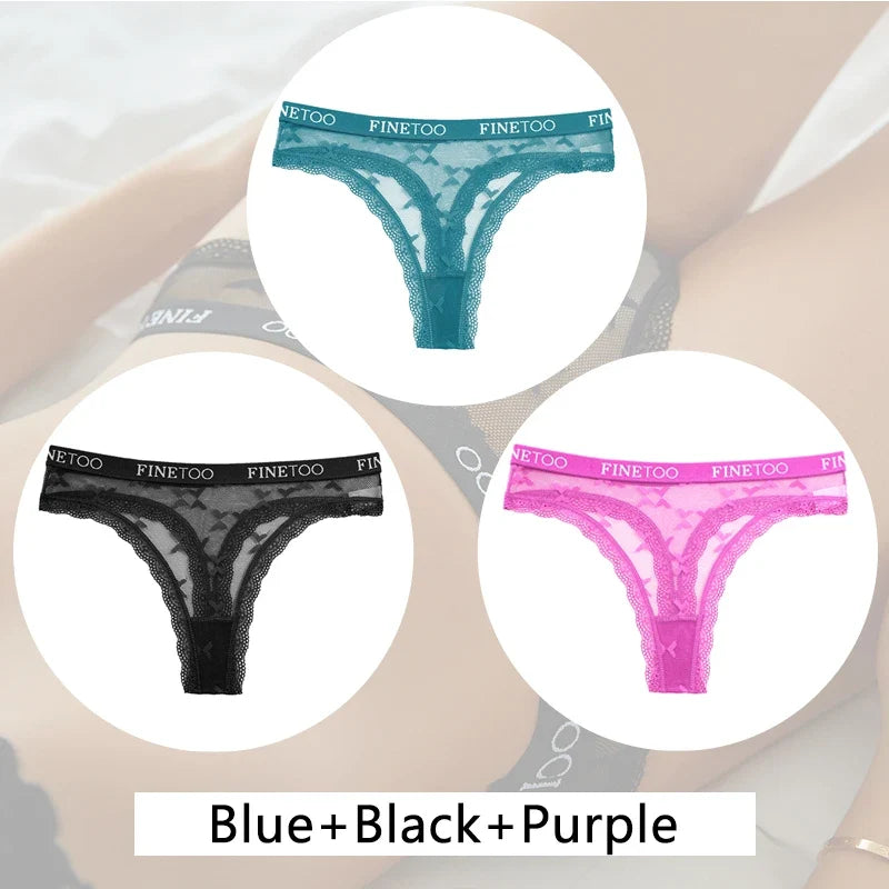 New 3Pcs Lace Thongs Women Floral G-string Underwear Trendy Letter T-Back Underpants Sexy Low Waist Bikini Panties Ladies Panty