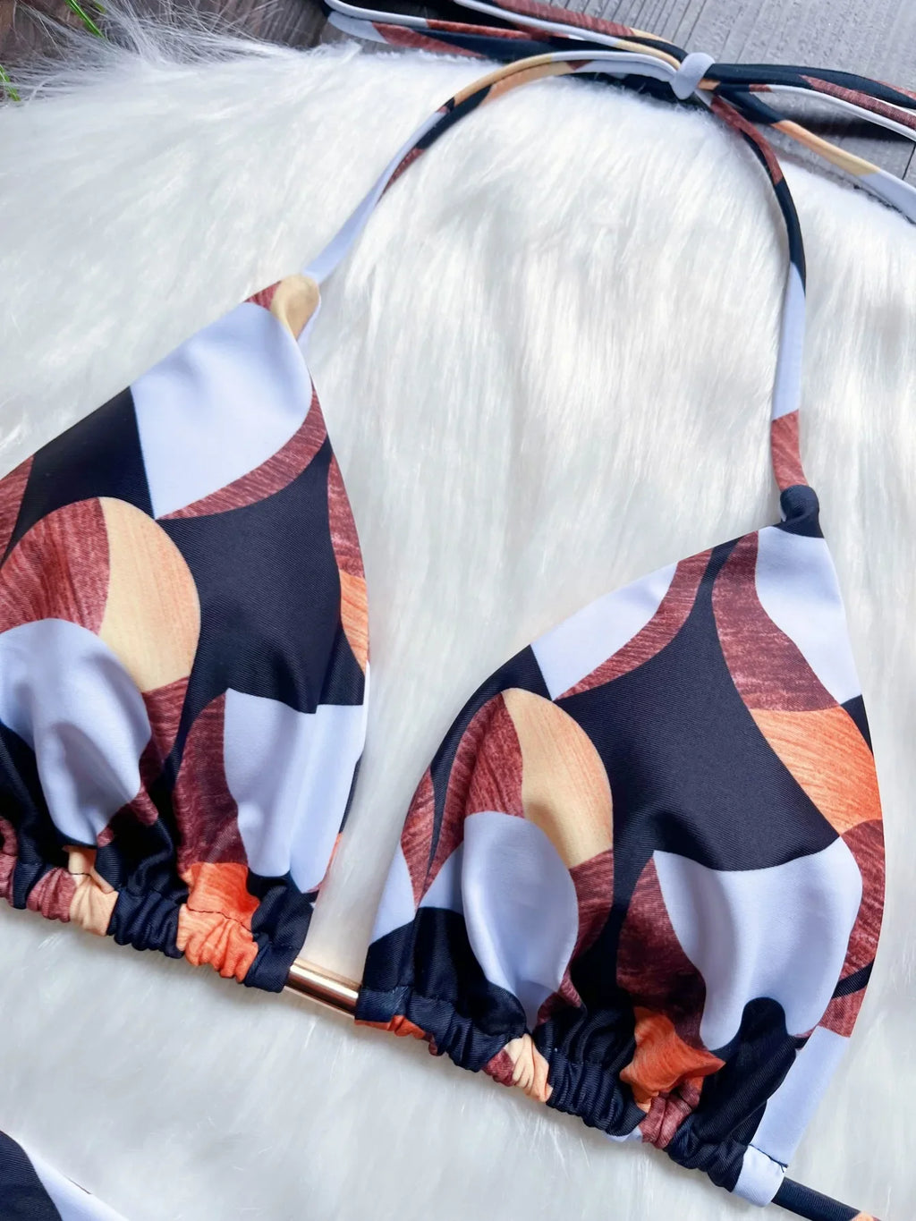 Sexy print women's bikini swimsuit split set with straps and tassels 2-piece set for summer beach swimsuit