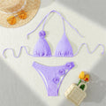 3D Flowers Halter Wrinkled Brazilian Bikini Women Swimwear Female Swimsuit Two-Pieces Bikini Set Bather Bathing Suit Swim V5559
