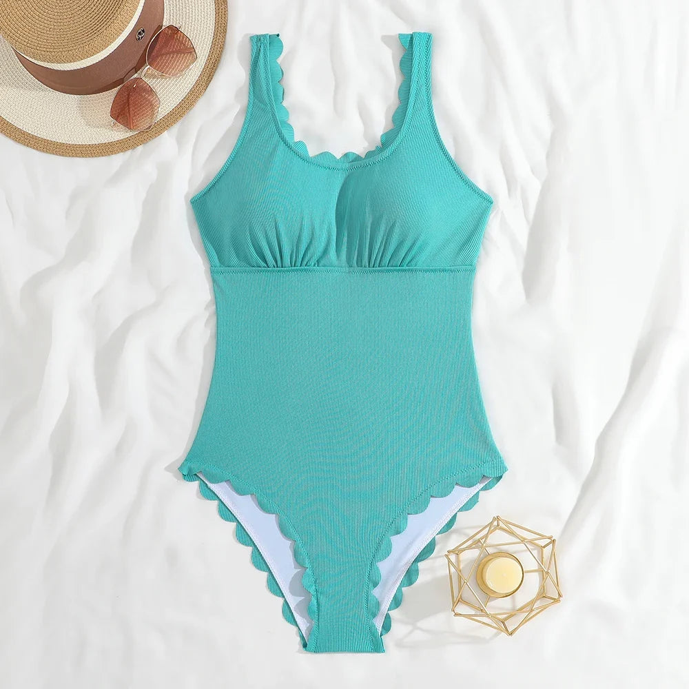 2026 Sexy Ruffle Swimsuit One Piece Solid Swimwear Women Bathers Bathing Swimming Swim Suit Female Beachwear XXL