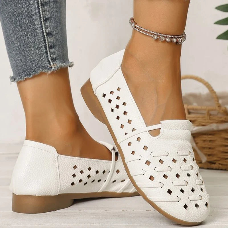 Concise Solid Hollow Flat Shoes for Women Summer Comfortable Shallow Women's Flat Shoes Slip On Walking Woman Flats Shoes