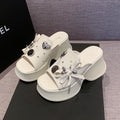Metal Decor Chunky Platform Sandals Women 2026 Summer Open Toe High Heels Clogs Slippers Woman Bowknot Wedge Heel Sandles Female