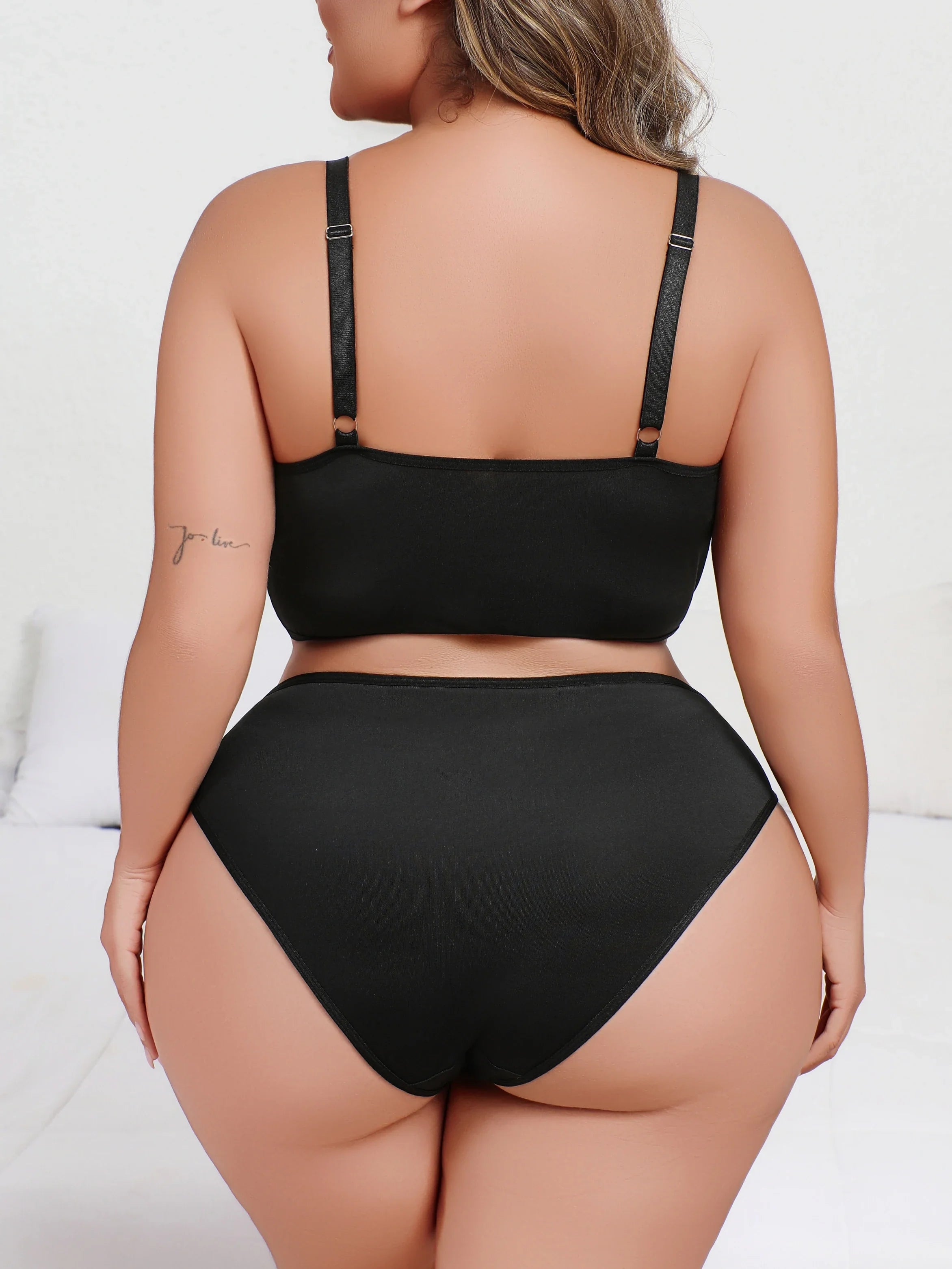 Plus Size Minimizer Lingerie Set, Sexy Side-smoothing Full Support Cami Bra & Panty