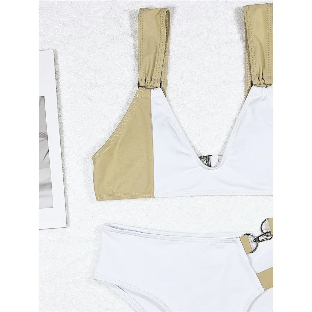 Sexy Splicing Asymmetric V Neck Bikini Women Swimwear Female Swimsuit Two-pieces Bikini set Bather Bathing Suit Swim Lady V3435