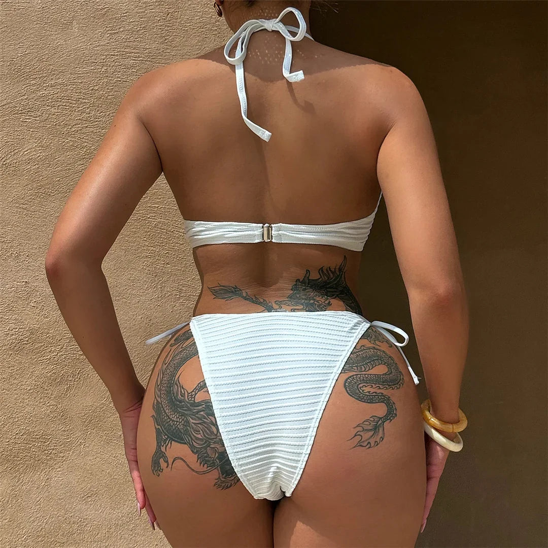 New Halter Frilled Underwired Bra Cup Bikini Women Swimwear Two-Pieces Bikini Set Female Swimsuit Bather Bathing Suit Swim V5837
