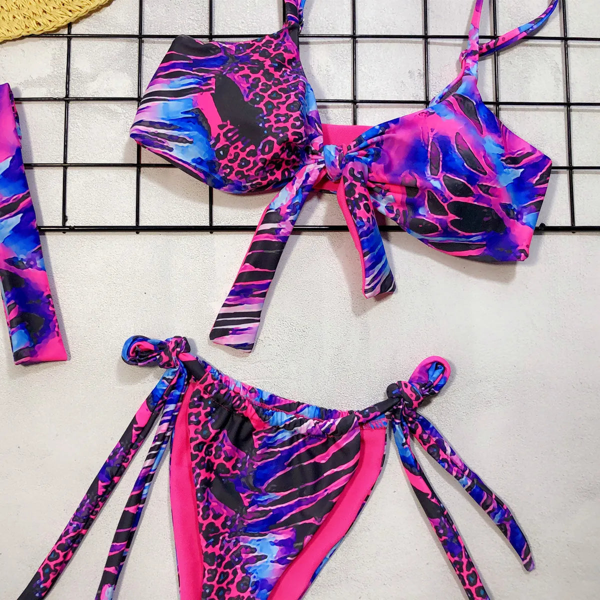 Sexy Bikini Women Push Up Swimwear Swimsuit Colorful Print Bowknot Bikinis Set Bathing Suit Beach Bikini Female with Headband