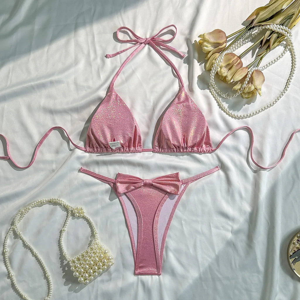 2026 Fashionable and Sexy Split 2-piece Swimsuit Women's Light Lace-up Solid Color Bikini Swimsuit Maillot De Bain 2 Pièce Femme