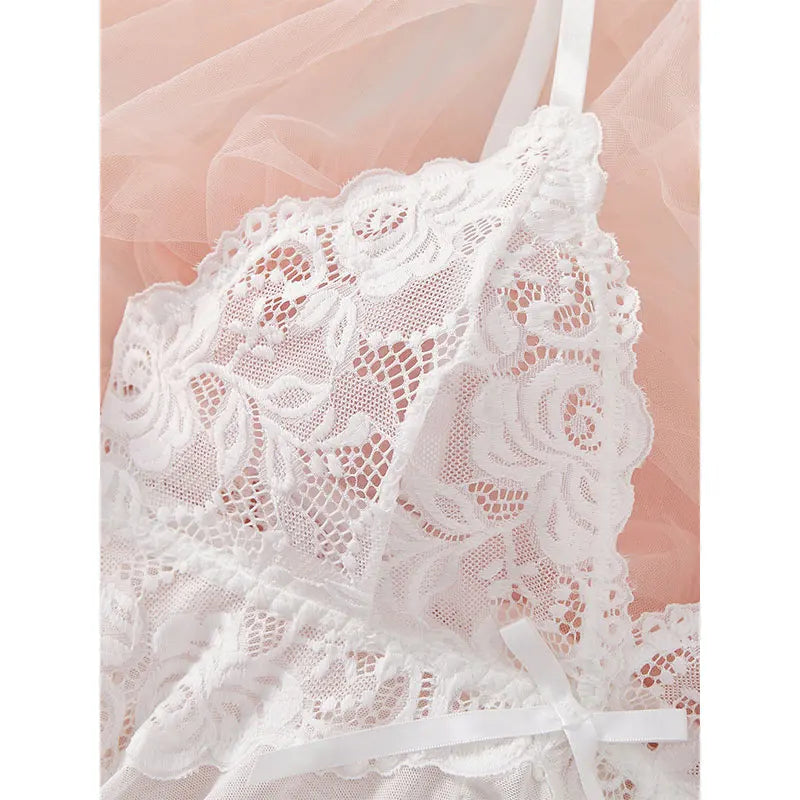 V-neck Luxury Pajama Set With Thong Women Nightgown For Sleeping Hot Femme Sleepwear Summer Sleeveless Sleep Dress Holiday Gifts