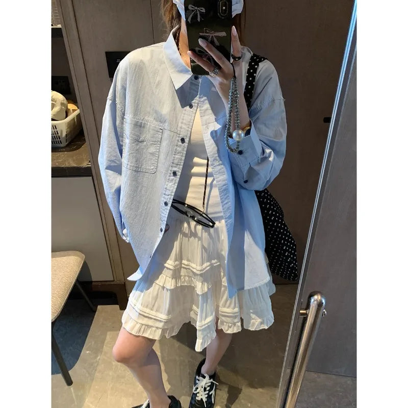 Sweet Korean Style Lace Loose Short Skirt White Tiered Ruffled Mini Skirt Elastic Waist Cute Casual Summer Skirt For Women EHAB
