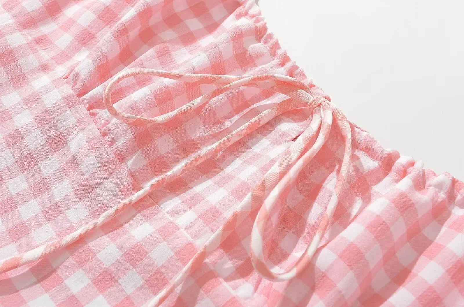 Foridol Spaghetti Strap Tie Up Plaid Dress Women Summer Beach Midi Sundress Strapless Retro Pink Short Vestidos Female Dress