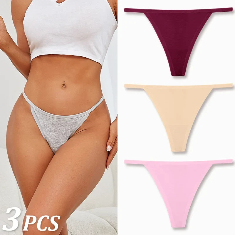 3PCS Seamless Cotton Thong Women Thin Strap Low Waist High Flexibility Panties Sexy Underwear Ladies Briefs T-back Soft Women