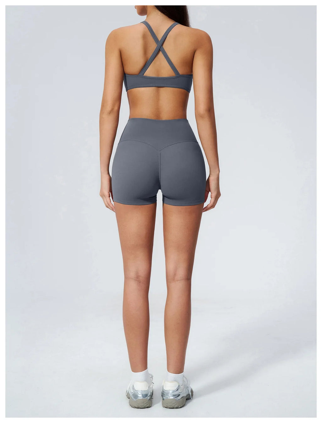 2 Piece Summer Yoga Sets for Women Hollow Back Cross Sports Bra Fitness Clothes Tight High Waist Shorts Running Workout Clothes