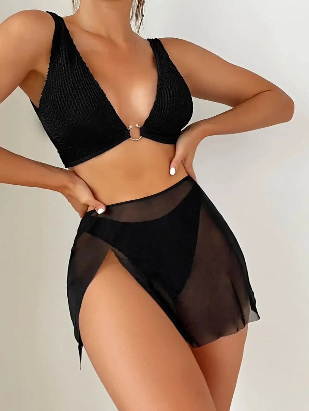 3 Pieces U-ring High Cut Bikini Swimsuit & Split Thigh Beach Skirt Swimwear Women 2026 Bathers Bathing Swimming Suit Female