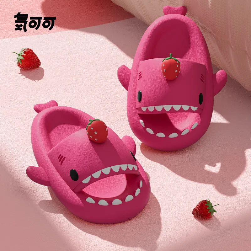 2025 New Shark Slippers Women Men Summer Shoes Cute DIY Strawberry Indoor Street Sandals Girls Boys Beach Shower Slides