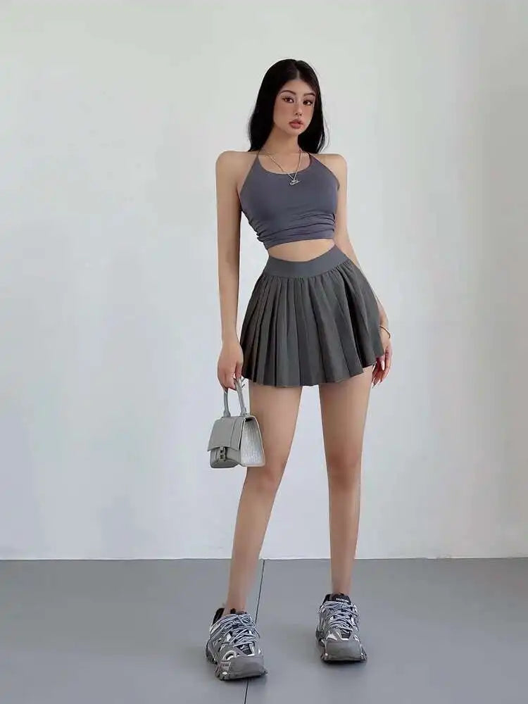 Preppy WOMENGAGA American Style Style High Waisted Slim Pleated Skirt For Women's Summer Ballet Skirt Fashion Women QI9Y