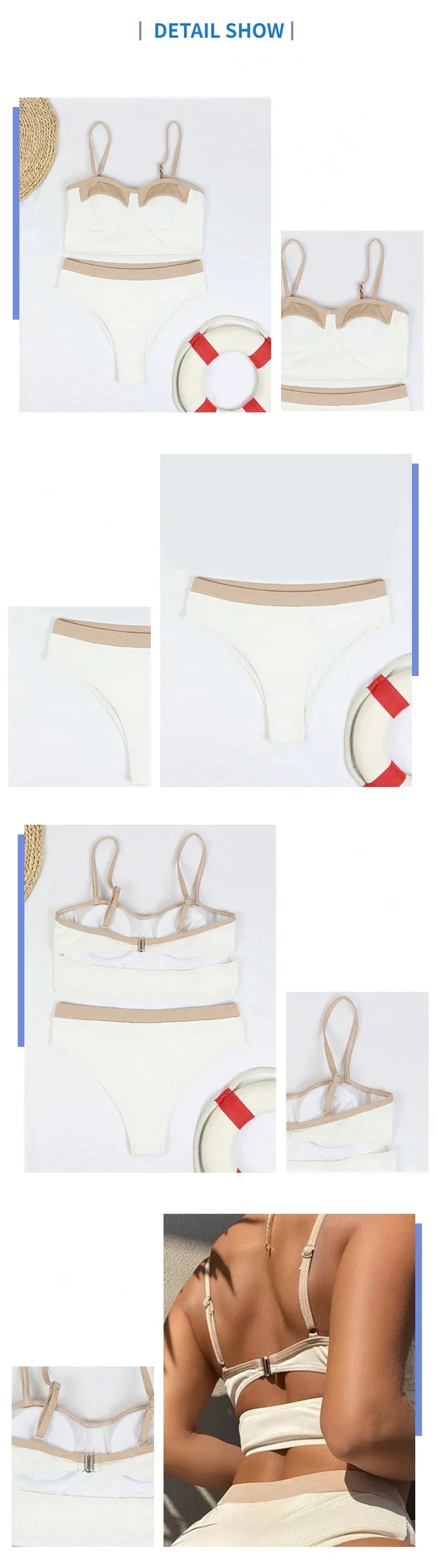 4 Colors Bikini Women Sexy Push Up Swimwear Swimsuit Pit Striped Patchwork High Waist Hollow Back Beach Bikinis Set Bathing Suit
