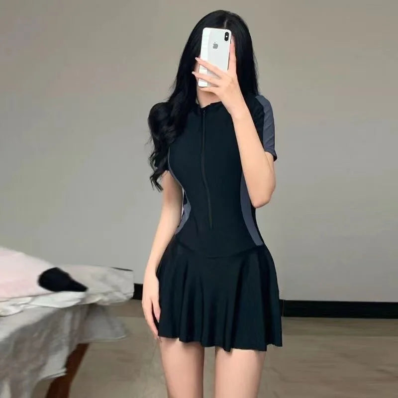 Female One-piece Conservative Student Dress Slimming Ins Sporty Super Fairy Hot Spring Swimsuit