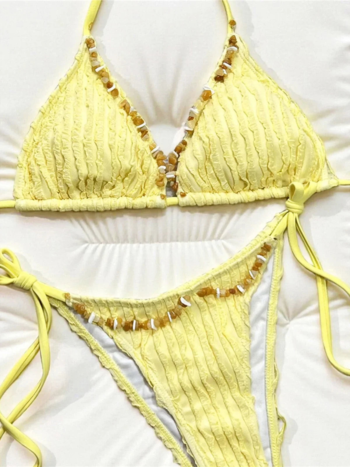 2026 Wrinkled Crinkled Halter Bikini Women Swimwear Female Swimsuit Strappy Bather Bathing Suit Swim Two-pieces Bikini set K8057