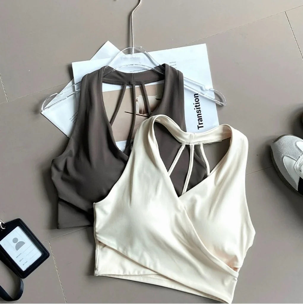 Women's Cross Back Sports Bra Shock Resistant Gathered Sexy Gym Running Bra Summer Yoga Vest Outdoor Comfortable Fitness Wear