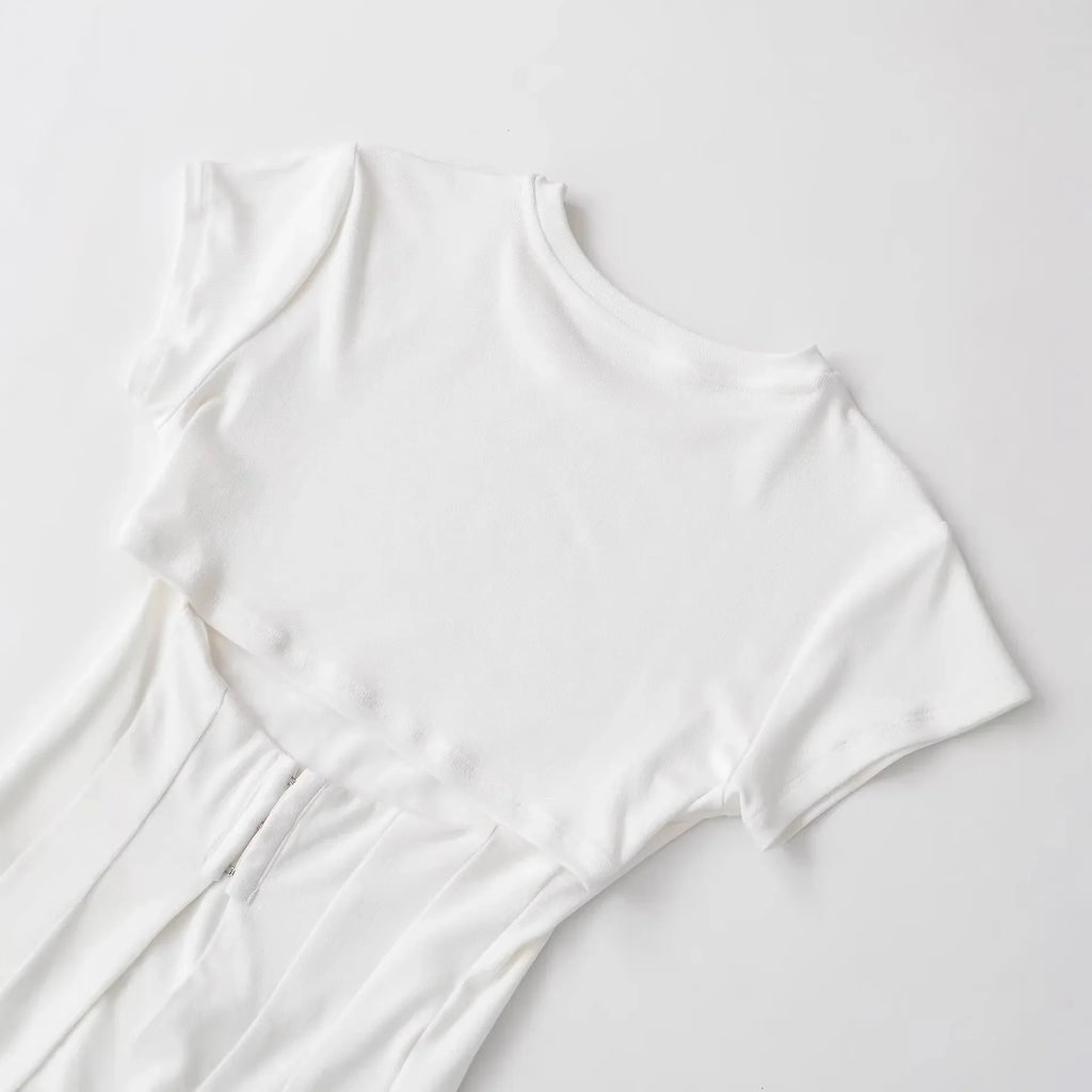 Women's Fashion Casual Short-Sleeve Round-Neck Tight-Fitting Top White Short Sleeve T Shirt Crew Neck Back Slit Casual Top P5RN