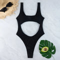 Sexy Hollow Out Thong Bikini 2026 Women Black Red Ribbed Backless Tummy Cut Out One Piece Swimsuit Beach Bathing Suit Swimwear